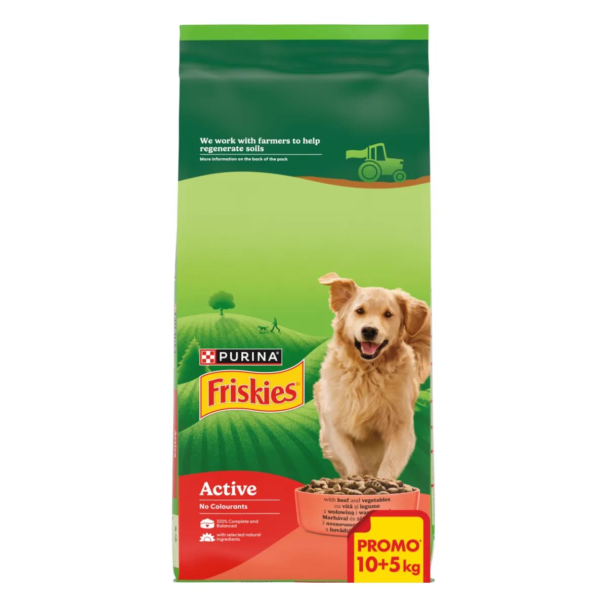 Friskies Active XS-XL Vită hrană uscată câini 10kg+5kg GRATUIT