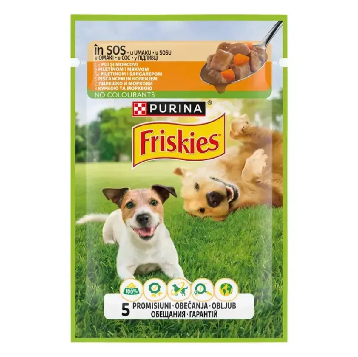 Friskies Adult XS-XL Pui și Morcov plic hrană umedă câini (în sos) 85g
