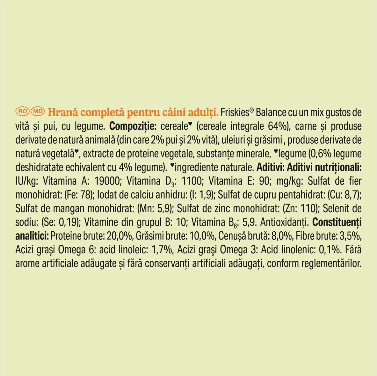 Friskies Balance XS-XL Pui și Legume hrană uscată câini 2.4kg