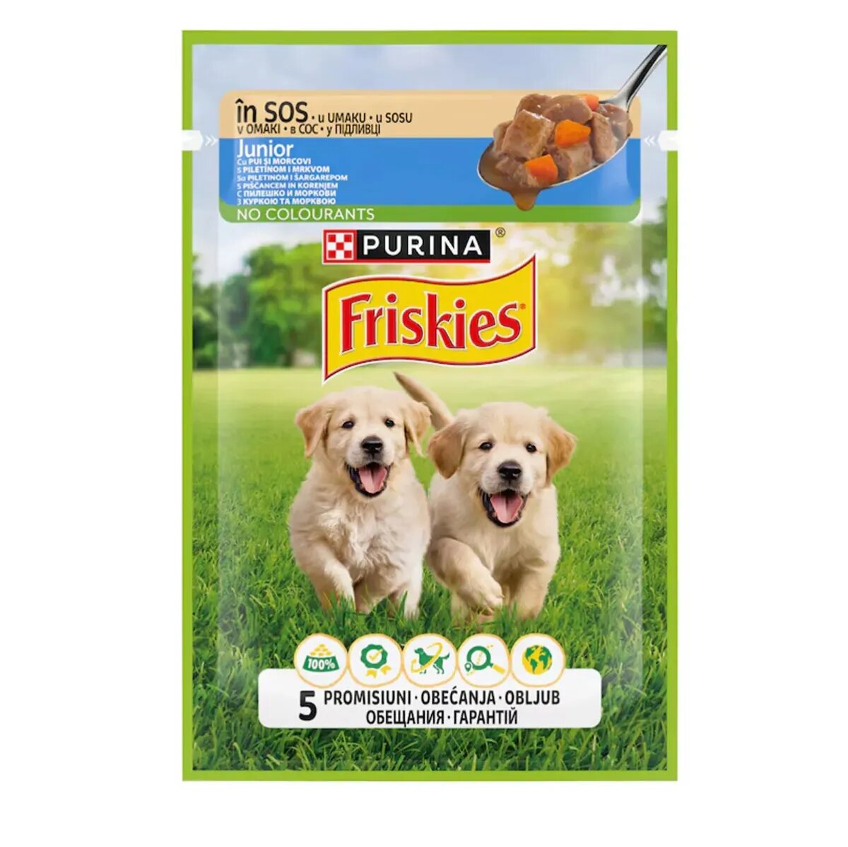 Friskies Junior XS-XL Pui și Morcov plic hrană umedă câini junior (în sos) 85g