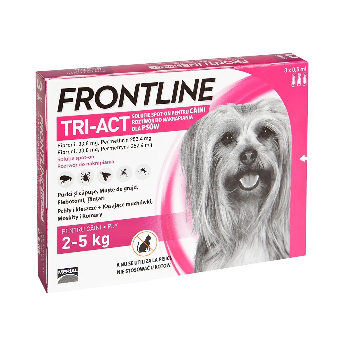 Frontline Tri-Act solutie spot-on antiparazitară câini Tri-Act spot-on soluție antiparazitară câini 2-5kg 3 pipete