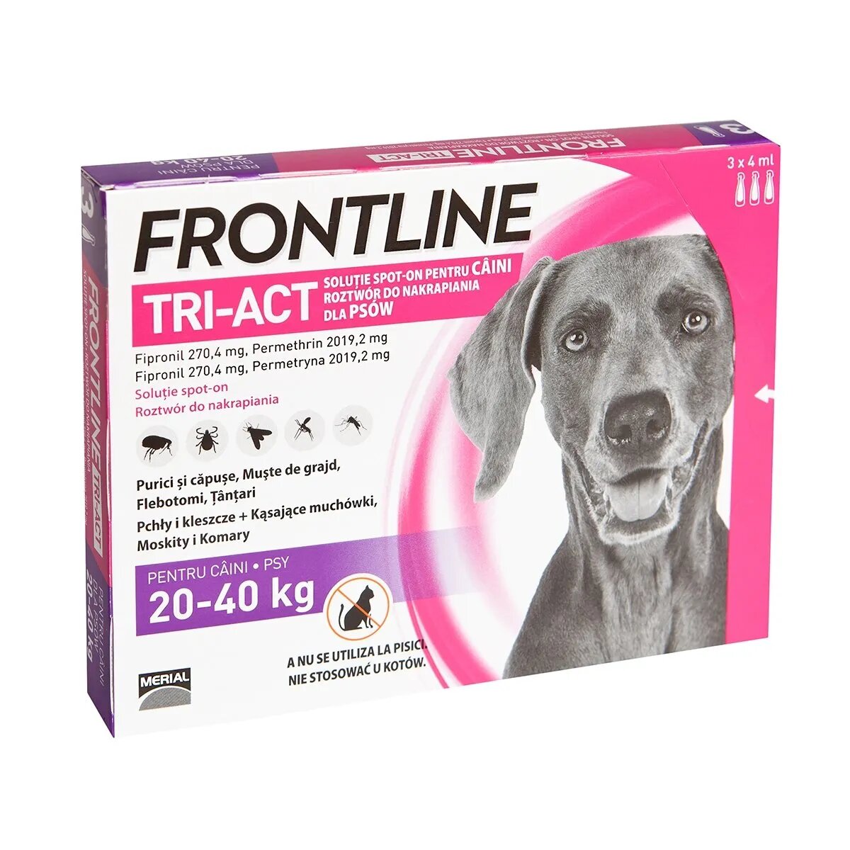 Frontline Tri-Act solutie spot-on antiparazitară câini Tri-Act spot-on soluție antiparazitară câini 20-40kg 3 pipete