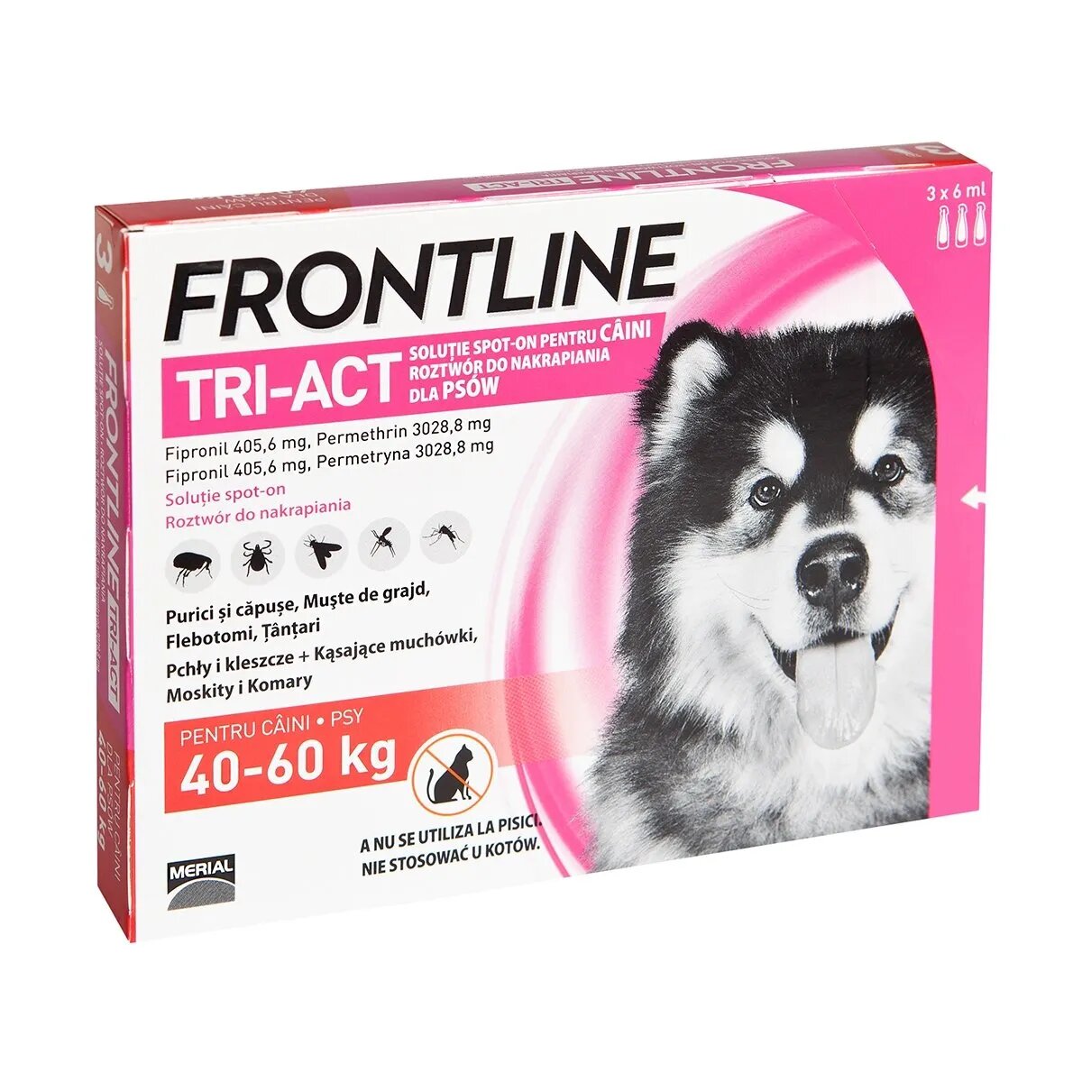 Frontline Tri-Act solutie spot-on antiparazitară câini Tri-Act spot-on soluție antiparazitară câini 40-60kg 3 pipete