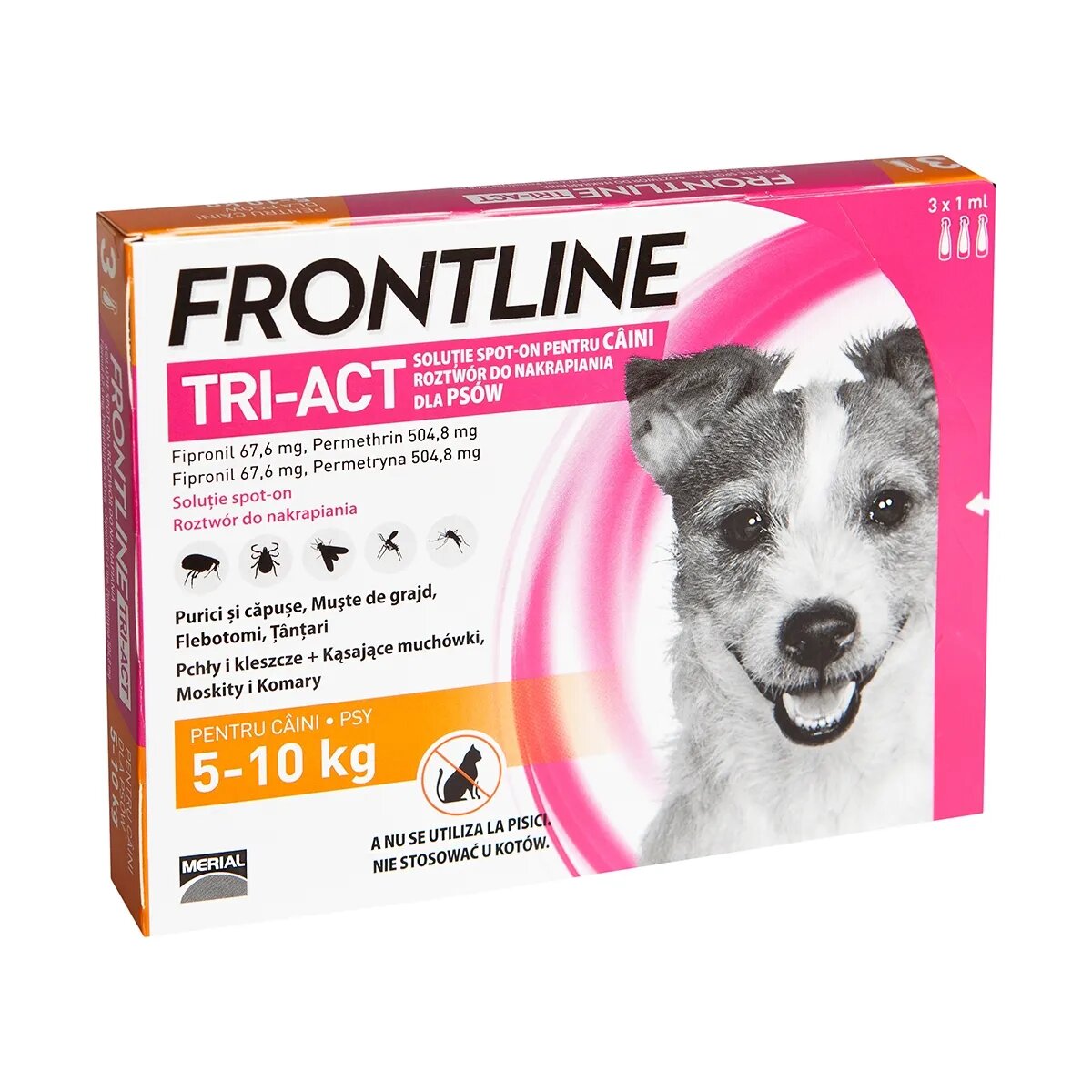Frontline Tri-Act solutie spot-on antiparazitară câini Tri-Act spot-on soluție antiparazitară câini 5-10kg 3 pipete