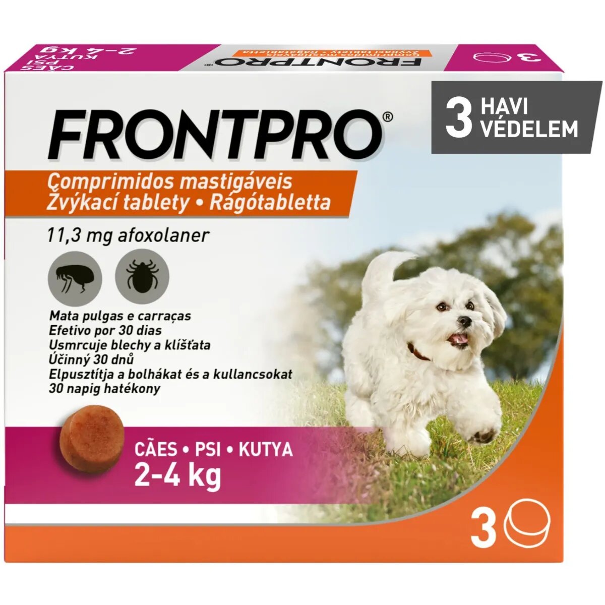 Frontpro deparazitare externă câini comprimate masticabile deparazitare externă câini XS-S(2 - 4kg) comprimate masticabile 11mg x 3buc