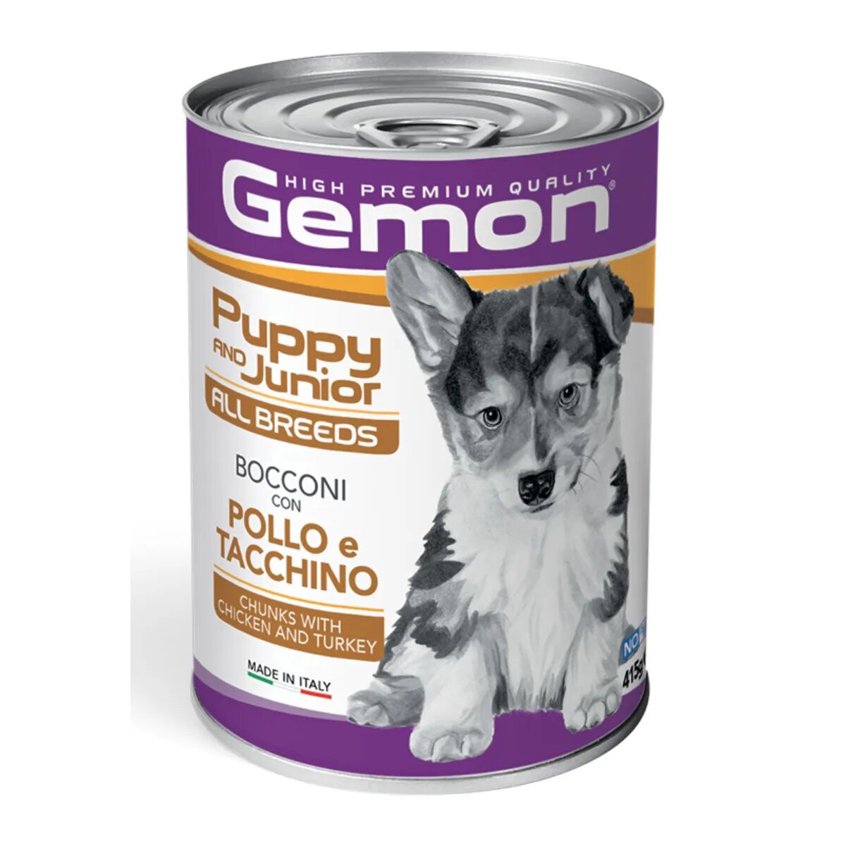 Gemon All Breeds Puppy and Junior XS-XL Pui și Curcan conservă hrană umedă câini junior (în aspic) 415g