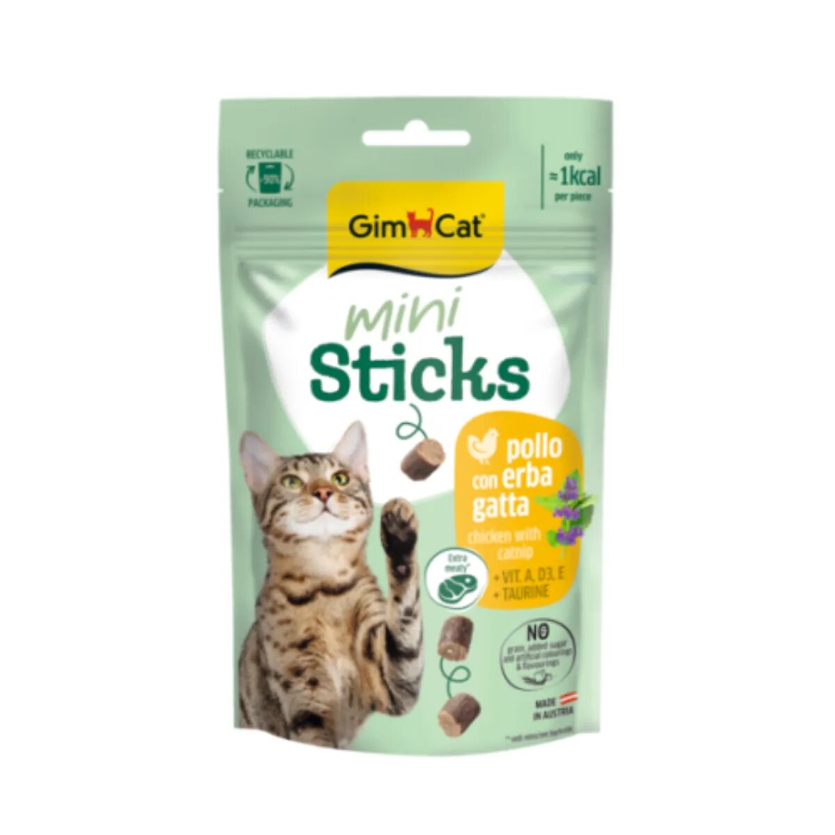 GimCat Mini Sticks Pui și Catnip punguță recompense pisici 50g