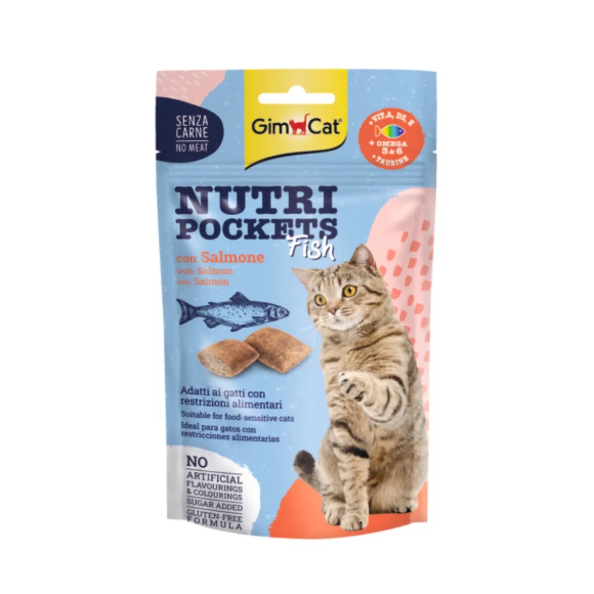 GimCat Nutri Pockets Fish Pește și Somon punguță recompense pisici 60g