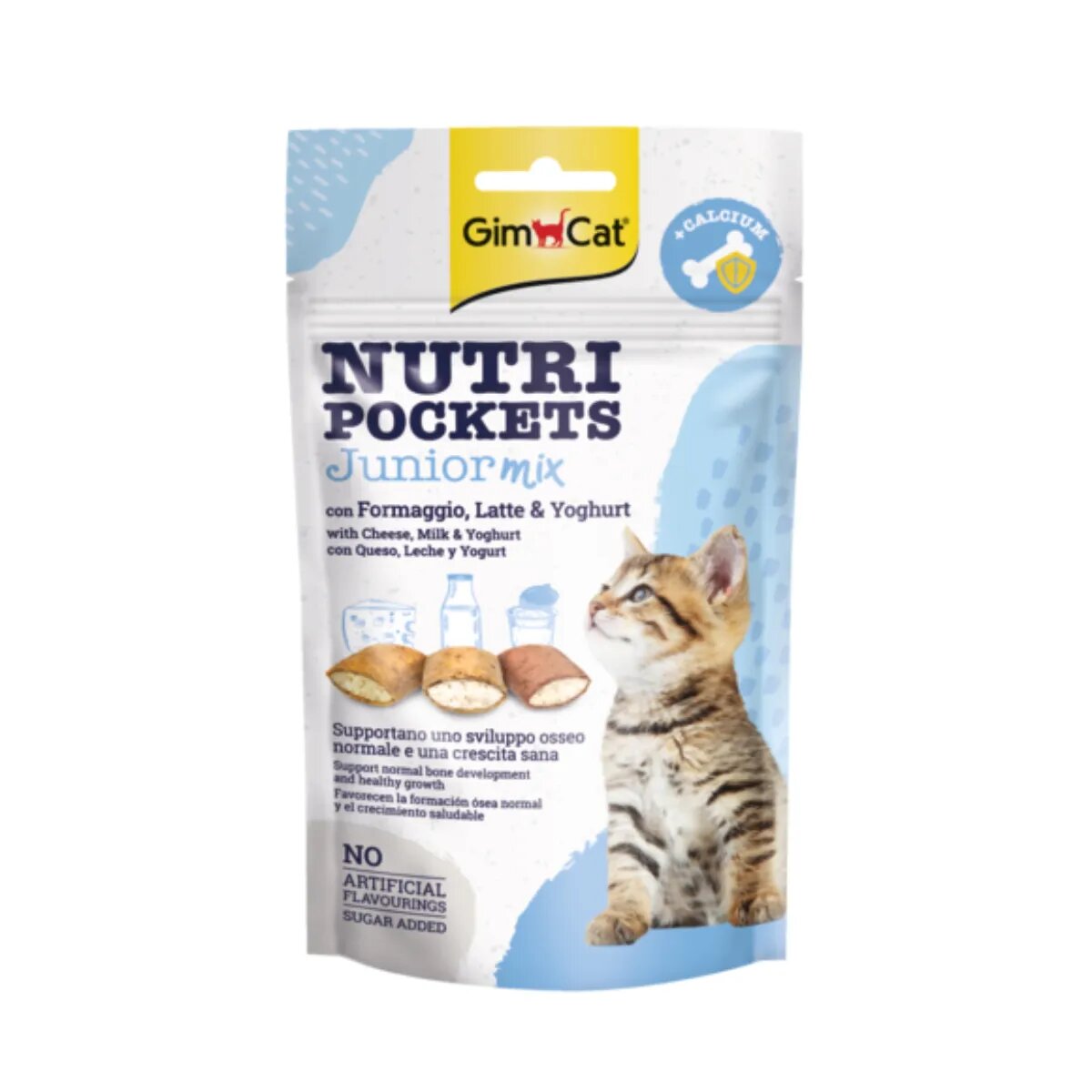 GimCat Nutri Pockets Junior Mix Brânză și Lapte punguță recompense pisici junior 60g