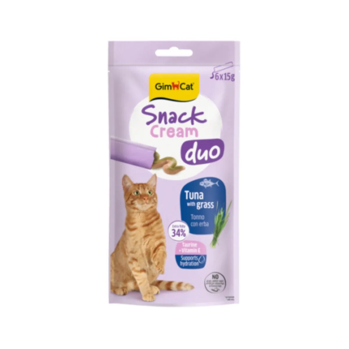 GimCat Snack Duo Cream Ton și Catnip punguță recompense pisici 90g