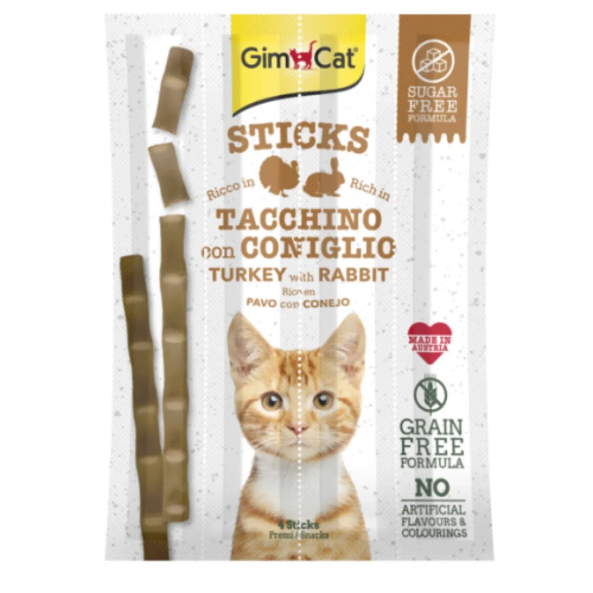 GimCat Sticks Curcan și Iepure punguță recompense fără cereale pisici 20g