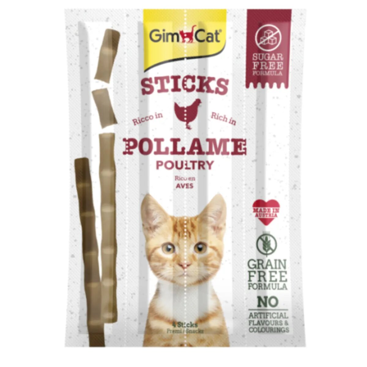 GimCat Sticks Pui punguță recompense fără cereale pisici 20g