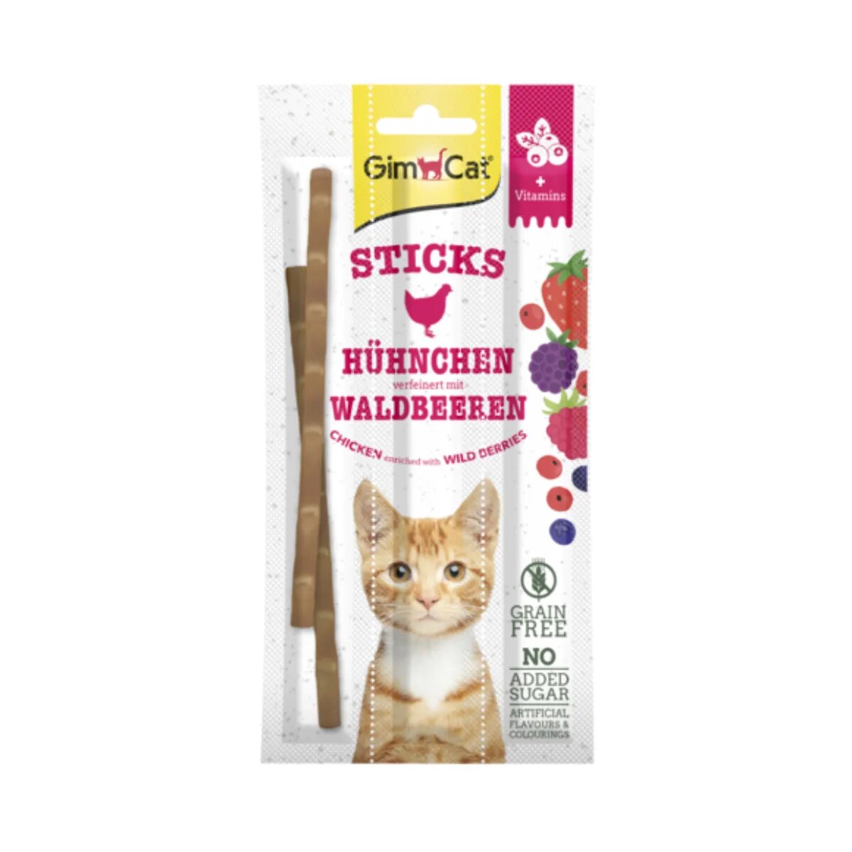 GimCat Sticks Pui și Fructe punguță recompense fără cereale pisici 20g