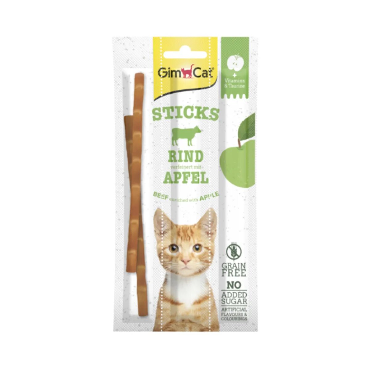 GimCat Sticks Vită și Mere punguță recompense fără cereale pisici 15g
