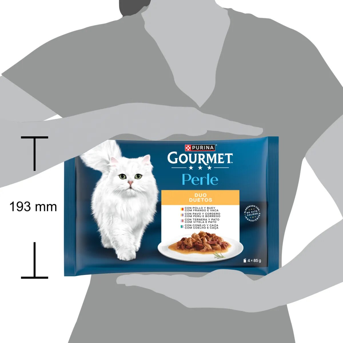 Gourmet Perle Pui și Vită Curcan și Miel Vițel și Rață Iepure și Vânat plic hrană umedă pisici (în sos) multipack 85g x 4buc