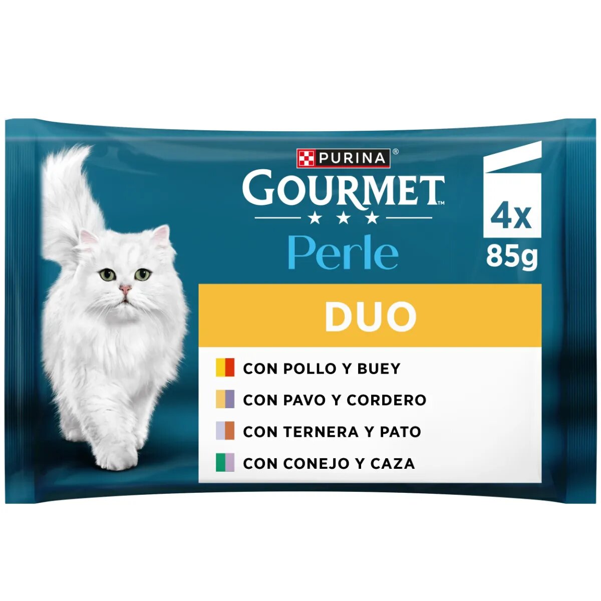 Gourmet Perle Pui și Vită Curcan și Miel Vițel și Rață Iepure și Vânat plic hrană umedă pisici (în sos) multipack 85g x 4buc