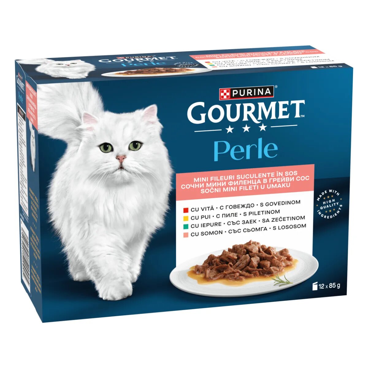 Gourmet Perle Vită Pui Iepure Somon plic hrană umedă pisici (în sos) bax 85g x 12buc