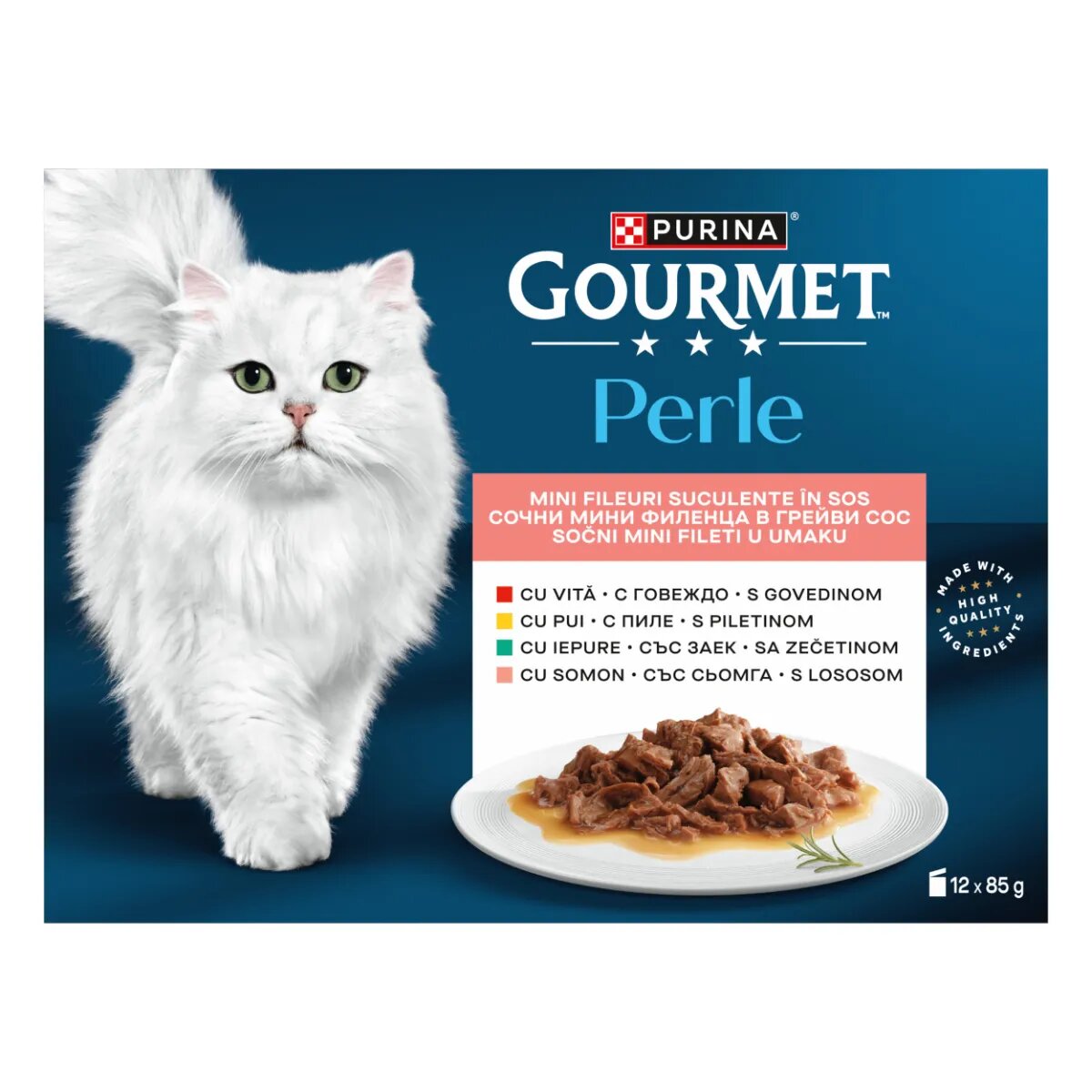 Gourmet Perle Vită Pui Iepure Somon plic hrană umedă pisici (în sos) bax 85g x 12buc