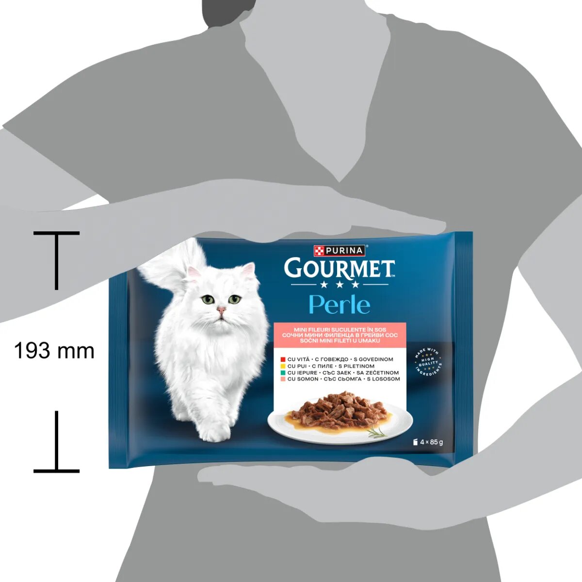 Gourmet Perle Vită Pui Iepure Somon plic hrană umedă pisici (în sos) multipack 85g x 4buc