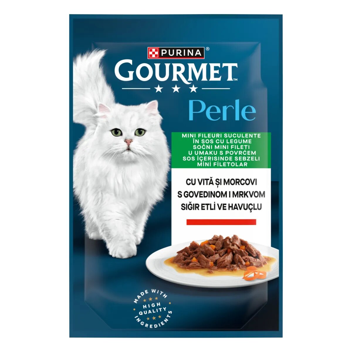 Gourmet Perle Vită și Morcov plic hrană umedă pisici (în sos) 85g