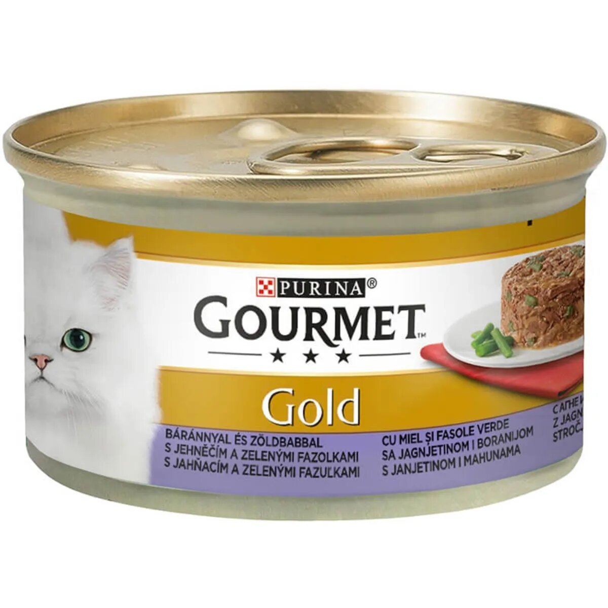 Gourmet PURINA Gold Savoury Cake Miel cu Fasole verde conservă hrană umedă pisici (bucăți de carne) 85g