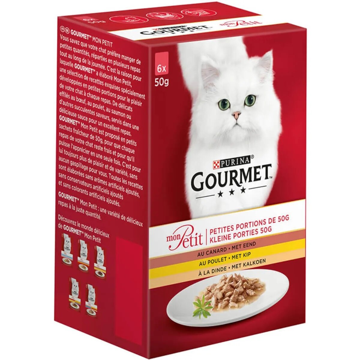 Gourmet PURINA Mon Petit 3 arome (Pui Rață Curcan) pachet mixt plic hrană umedă pisici (în sos) 50g x 6