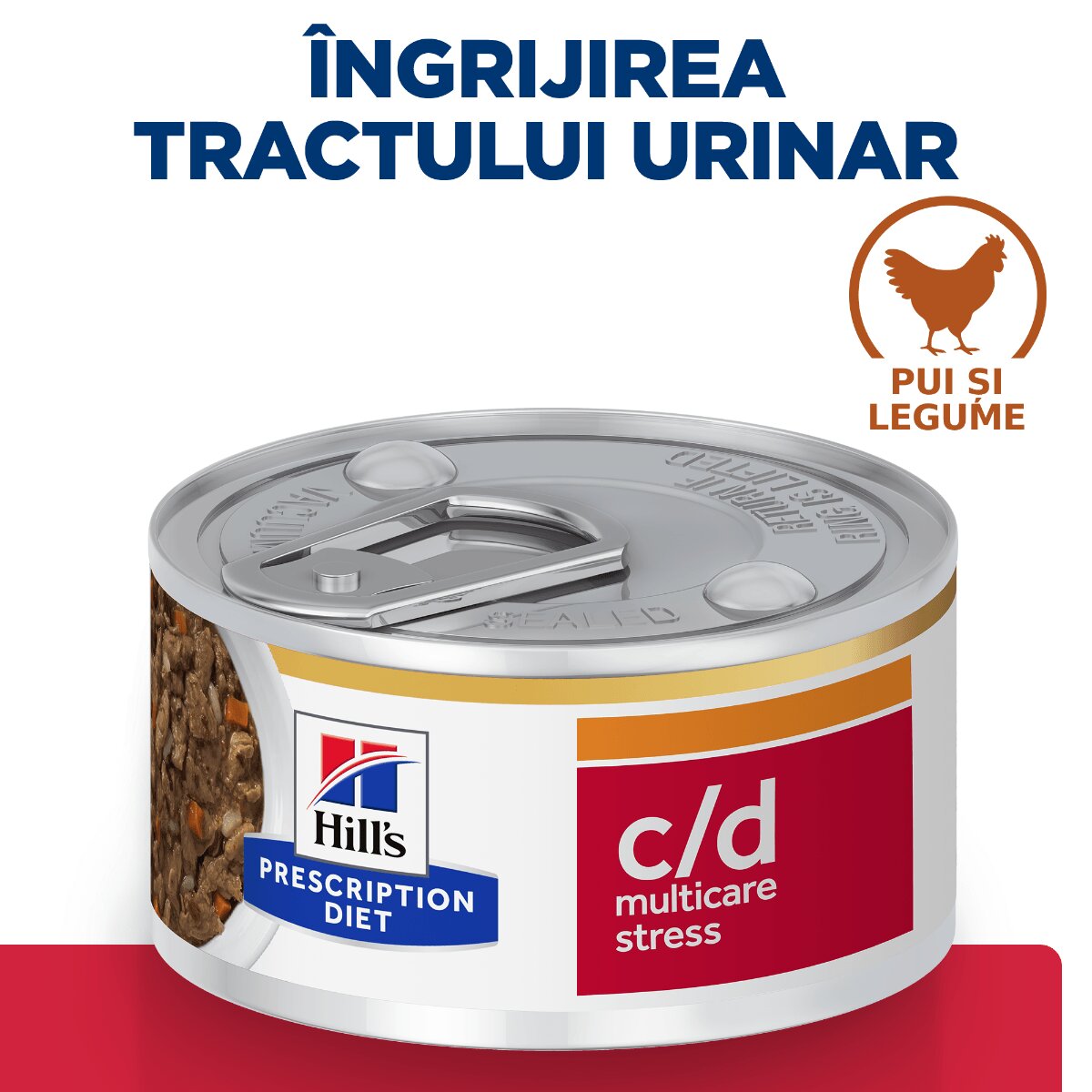 HILL'S Prescription Diet c/d Multicare Stress Pui cu Legume dietă veterinară pisici conservă hrană umedă sistem urinar (în sos) 82g