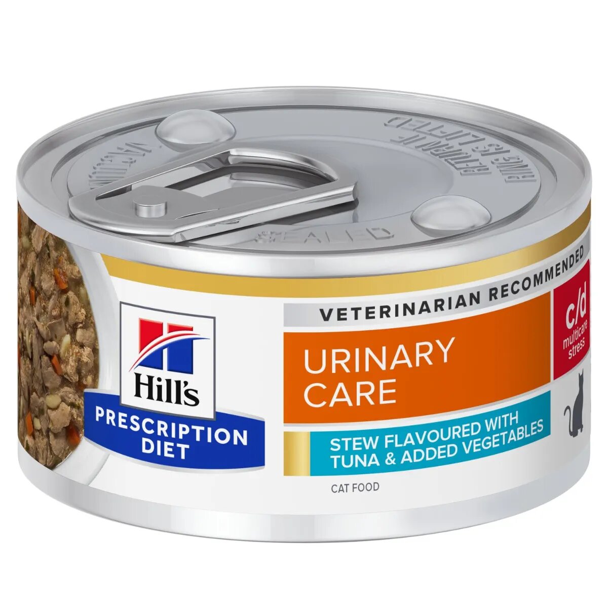 HILL'S Prescription Diet C/D Multicare Stress Ton și Tocană de Legume dietă veterinară conservă hrană umedă pisici sistem urinar (în sos) 82g