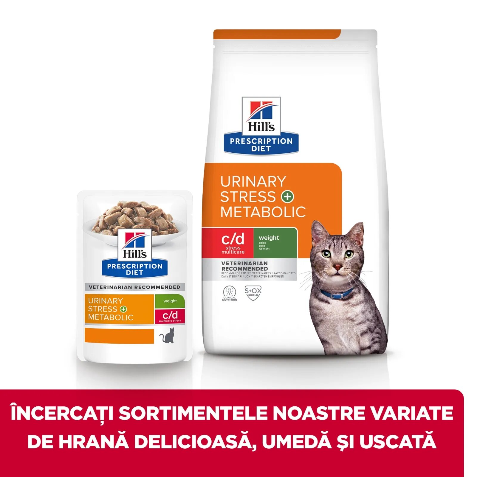 HILL'S Prescription Diet c/d Stress + Metabolic Pui dietă veterinară pisici hrană uscată sistem urinar sistem nervos metabolism 8kg