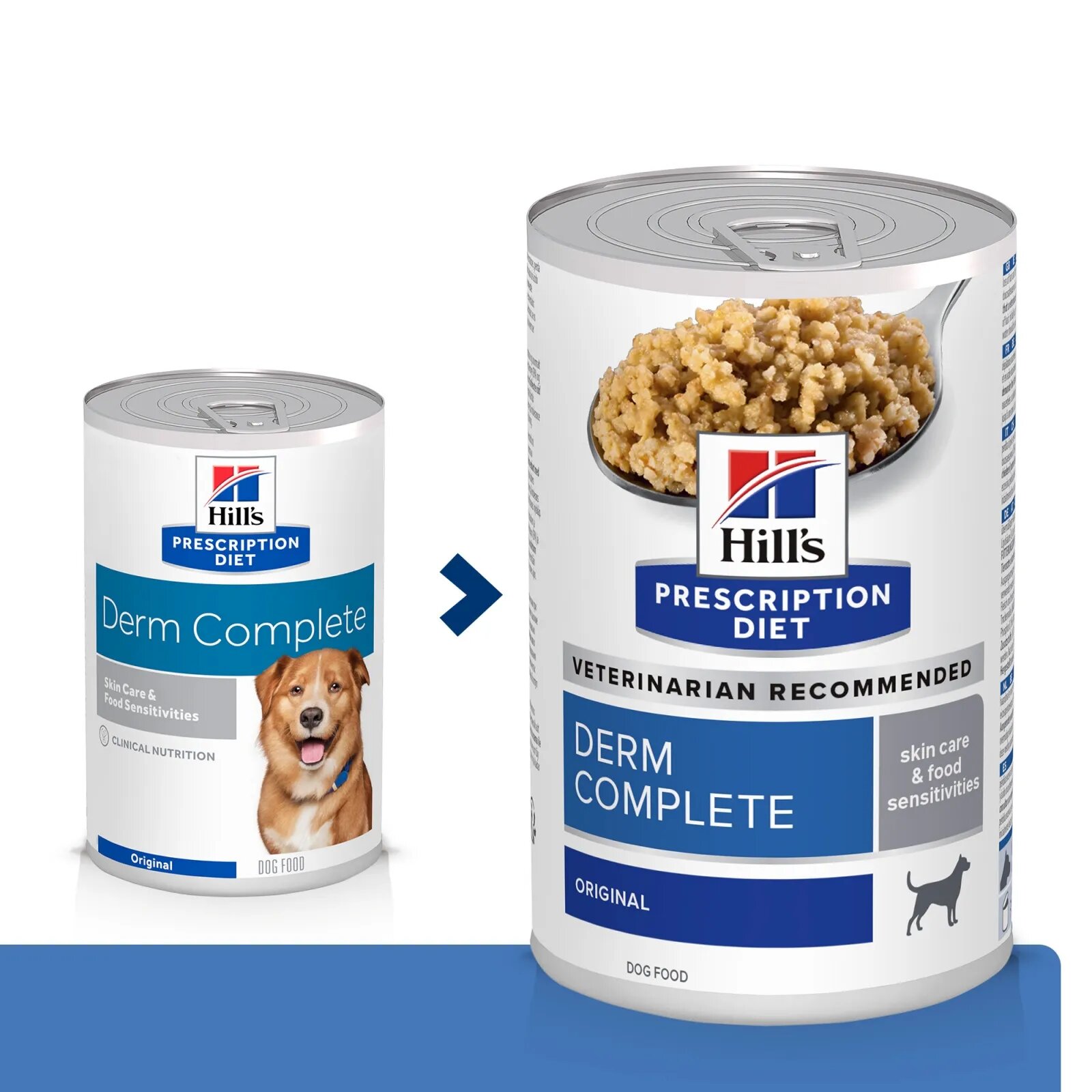HILL'S Prescription Diet Derm Complete XS-XL Ou dietă veterinară conservă hrană umedă câini piele & blană (pate) Derm Complete dietă veterinară câini conservă hrană umedă piele & blana (în sos) bax 370g x 6buc
