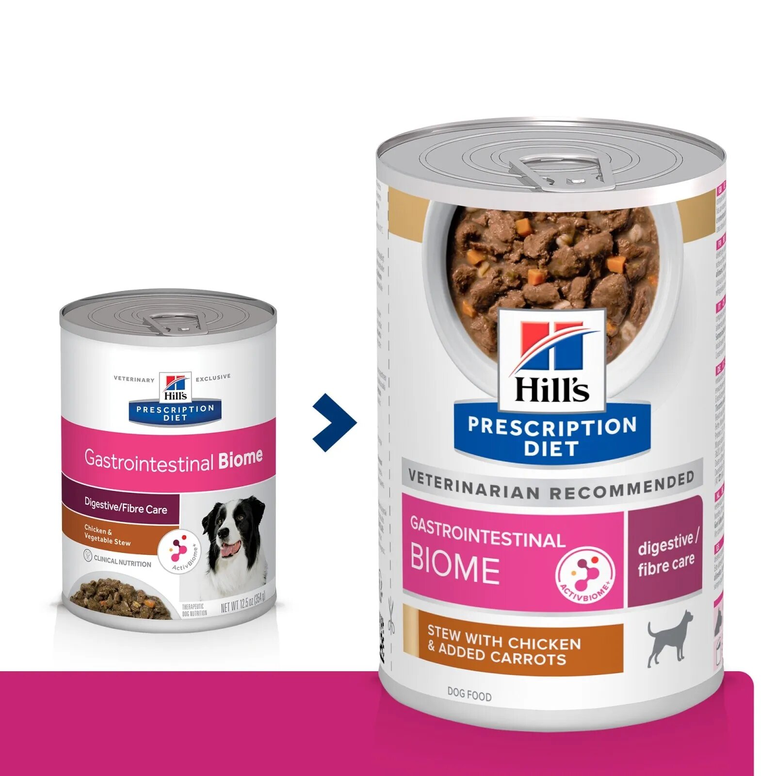 HILL'S Prescription Diet Gastrointestinal Biome Pui cu Legume dietă veterinară câini conservă hrană umedă sistem digestiv 354g