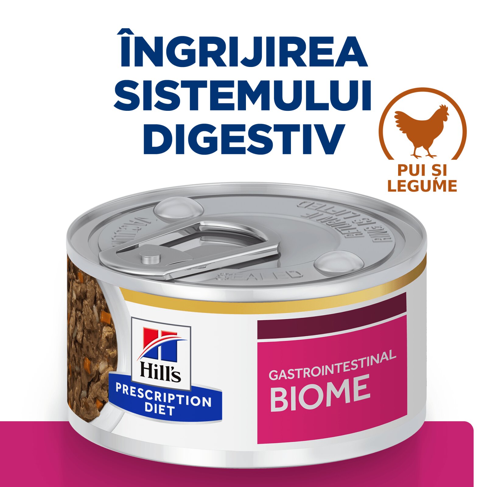 HILL'S Prescription Diet Gastrointestinal Biome Pui cu Legume dietă veterinară pisici conservă hrană umedă sistem digestiv 82g