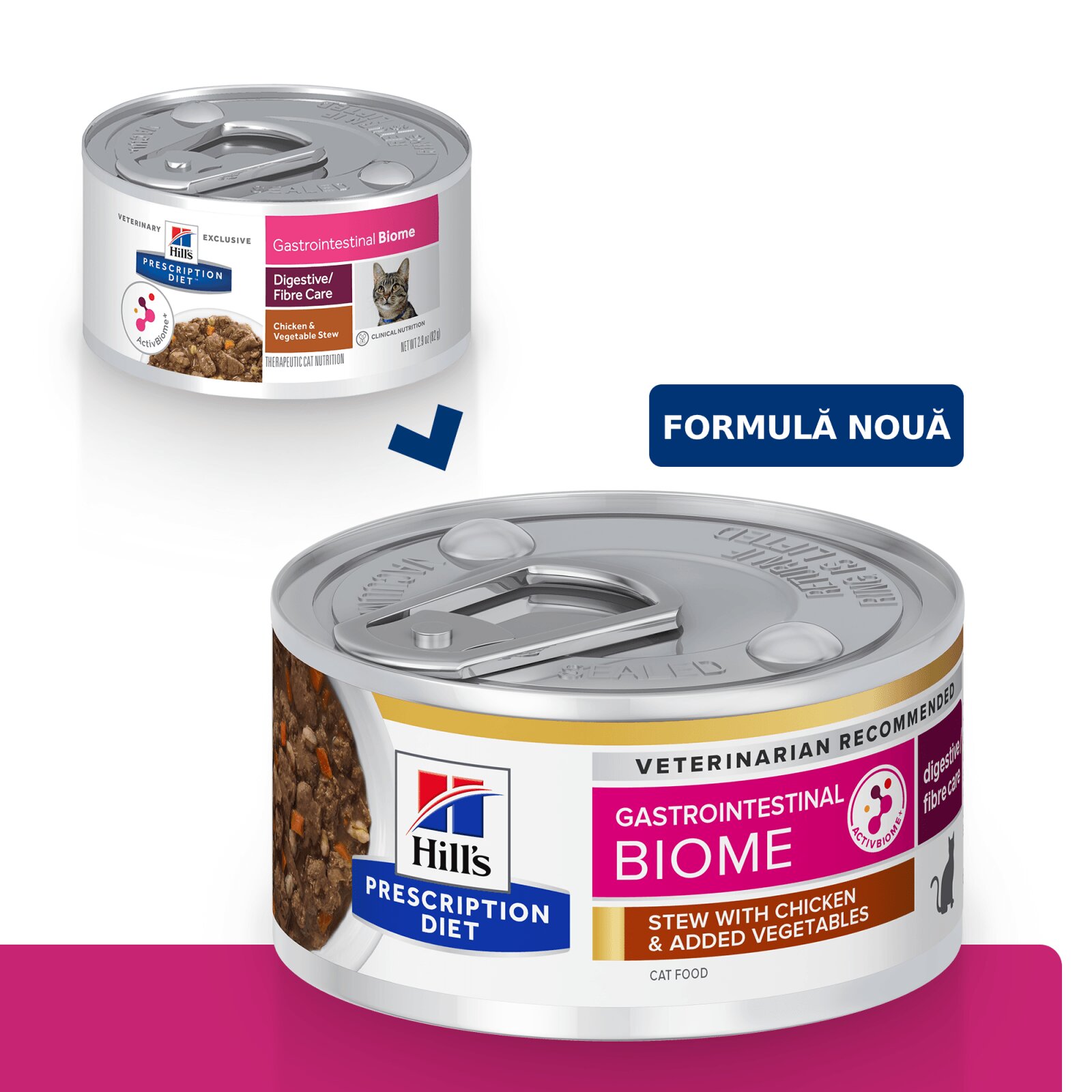 HILL'S Prescription Diet Gastrointestinal Biome Pui cu Legume dietă veterinară pisici conservă hrană umedă sistem digestiv 82g