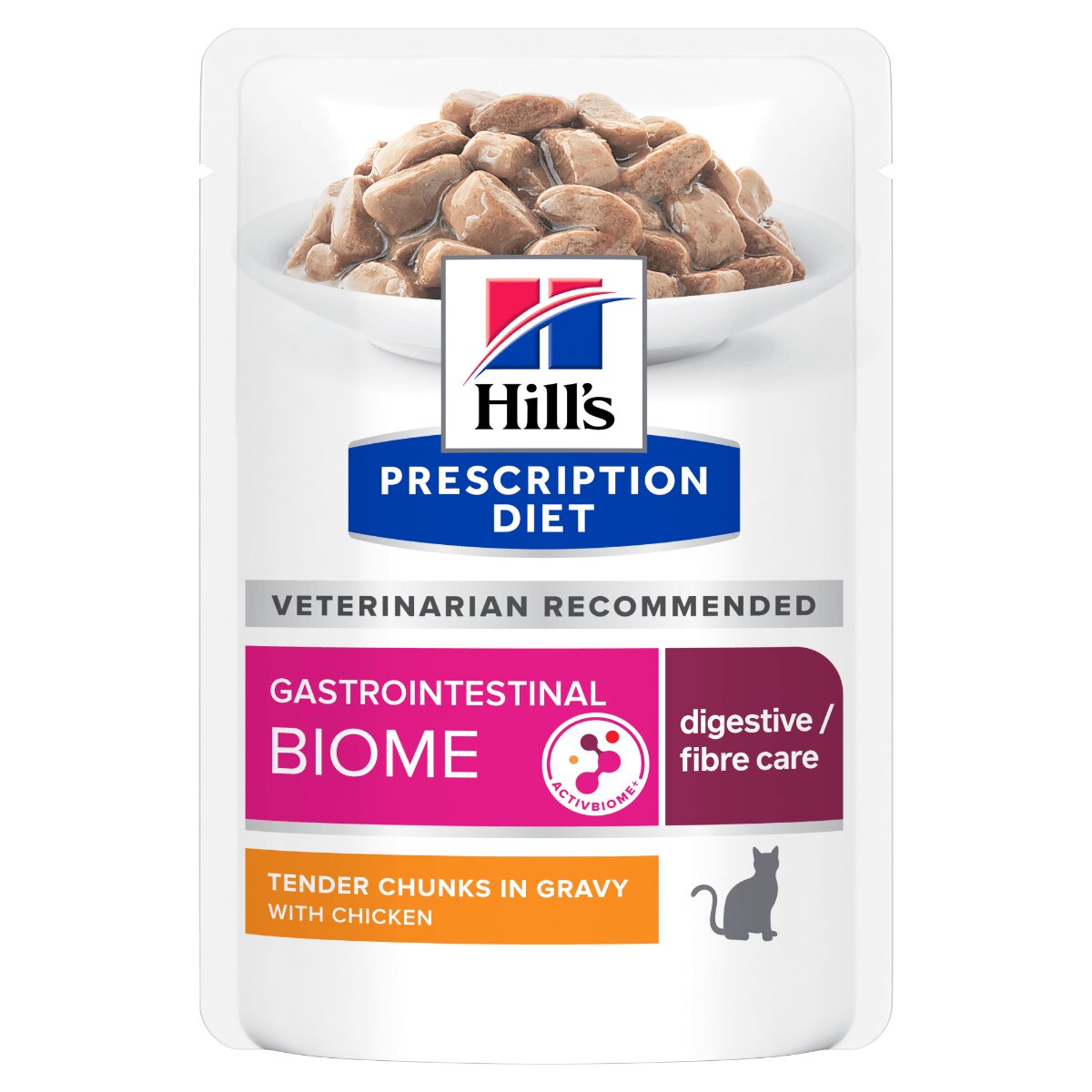 HILL'S Prescription Diet Gastrointestinal Biome Pui dietă veterinară plic hrană umedă pisici sistem digestiv & probiotice bax 85g x 12buc