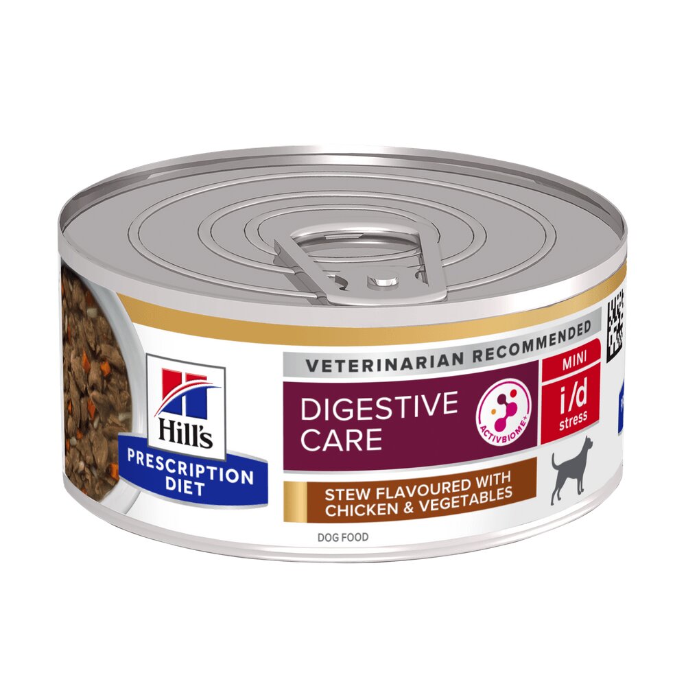 HILL'S Prescription Diet i/d Digestive Care Stress Pui cu Legume dietă veterinară câini conservă hrană umedă sistem digestiv (în sos) 156g