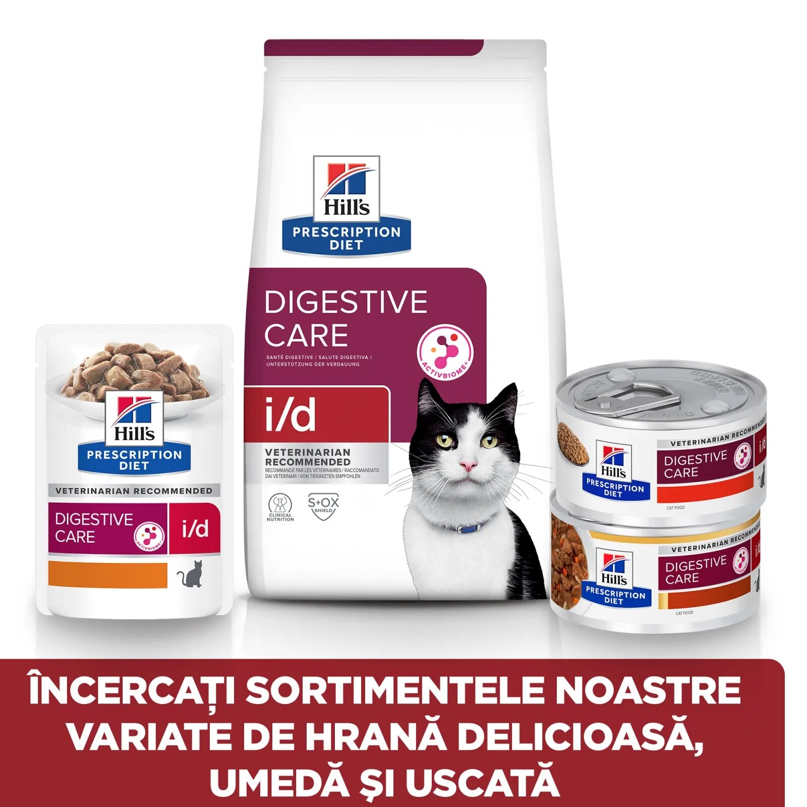 HILL'S Prescription Diet i/d Sensitive Digestive Care Pui cu Legume dietă veterinară pisici conservă hrană umedă sistem digestiv 82g