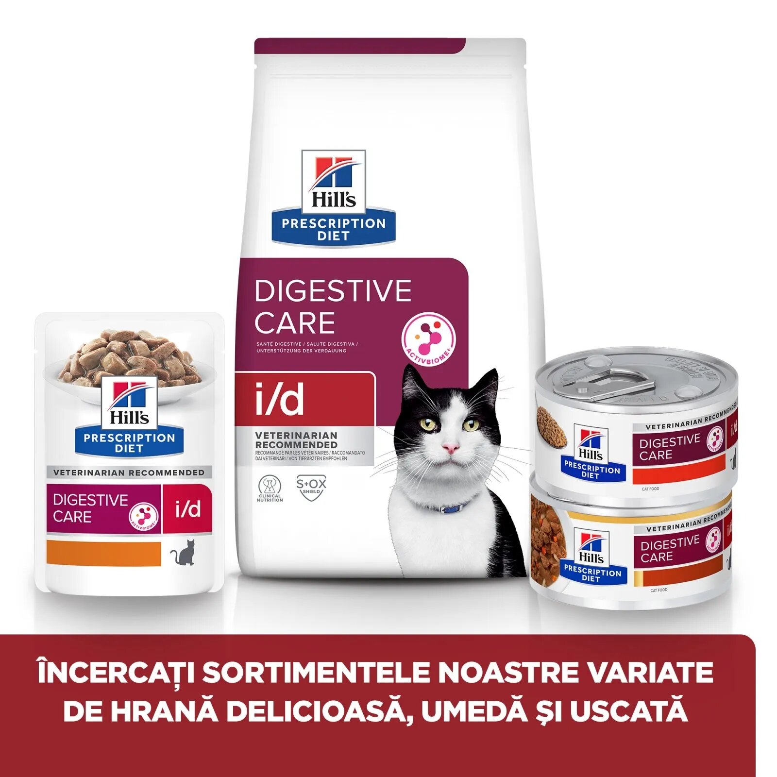 HILL'S Prescription Diet i/d Sensitive Digestive Care Pui dietă veterinară pisici conservă hrană umedă sistem digestiv 156g