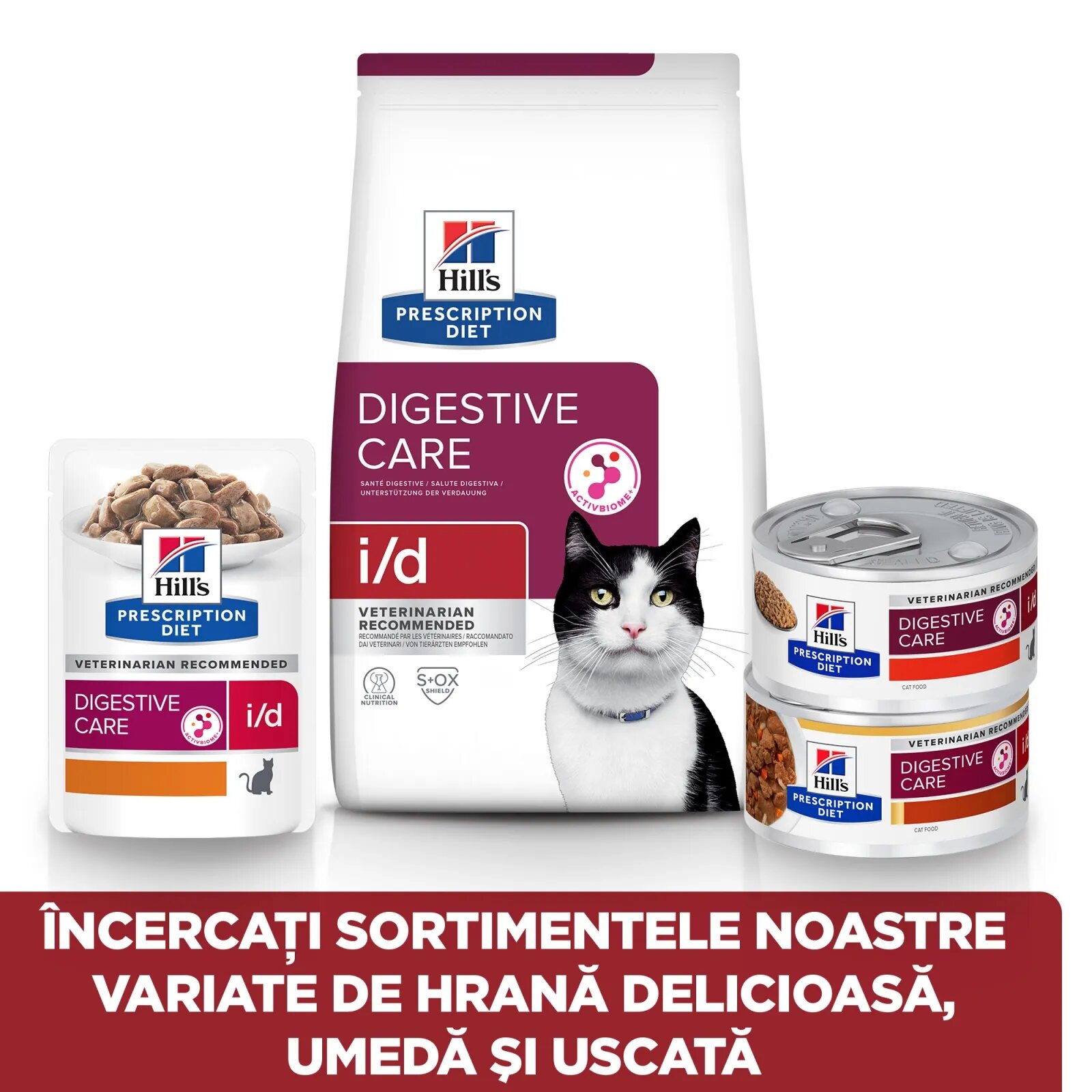 HILL'S Prescription Diet i/d Sensitive Digestive Care Pui dietă veterinară pisici plic hrană umedă sistem digestiv 85g x 12buc