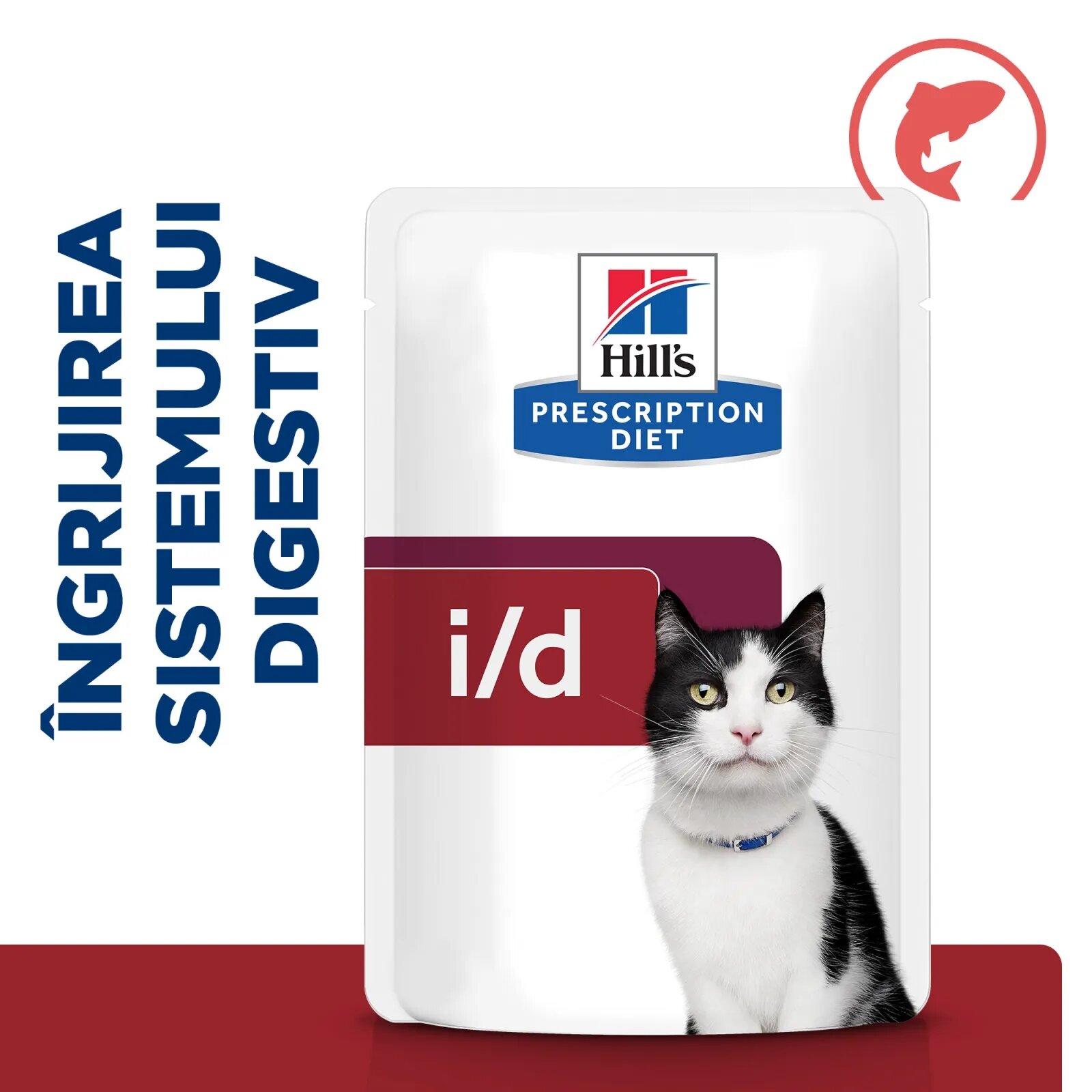 HILL'S Prescription Diet i/d Sensitive Digestive Care Somon dietă veterinară pisici plic hrană umedă sistem digestiv 85g x 12buc