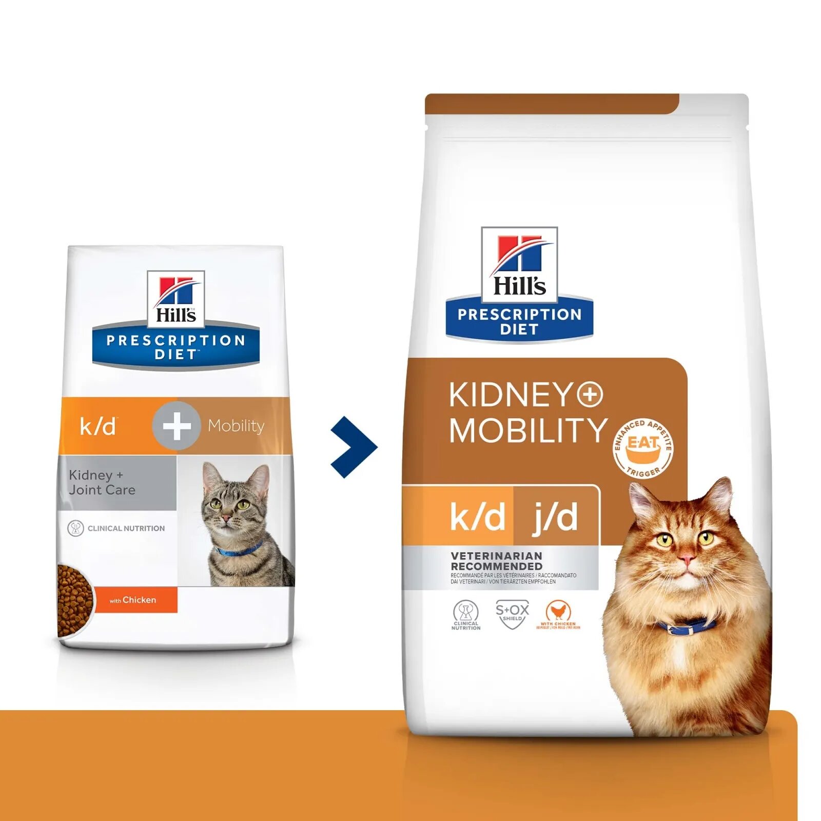 HILL'S Prescription Diet k/d+j/d Kidney Care + Mobility Pui dietă veterinară pisici hrană uscată afecțiuni renale și articulare k/d+j/d Kidney Care + Mobility Pui dietă veterinară pisici hrană uscată sistem renal sistem