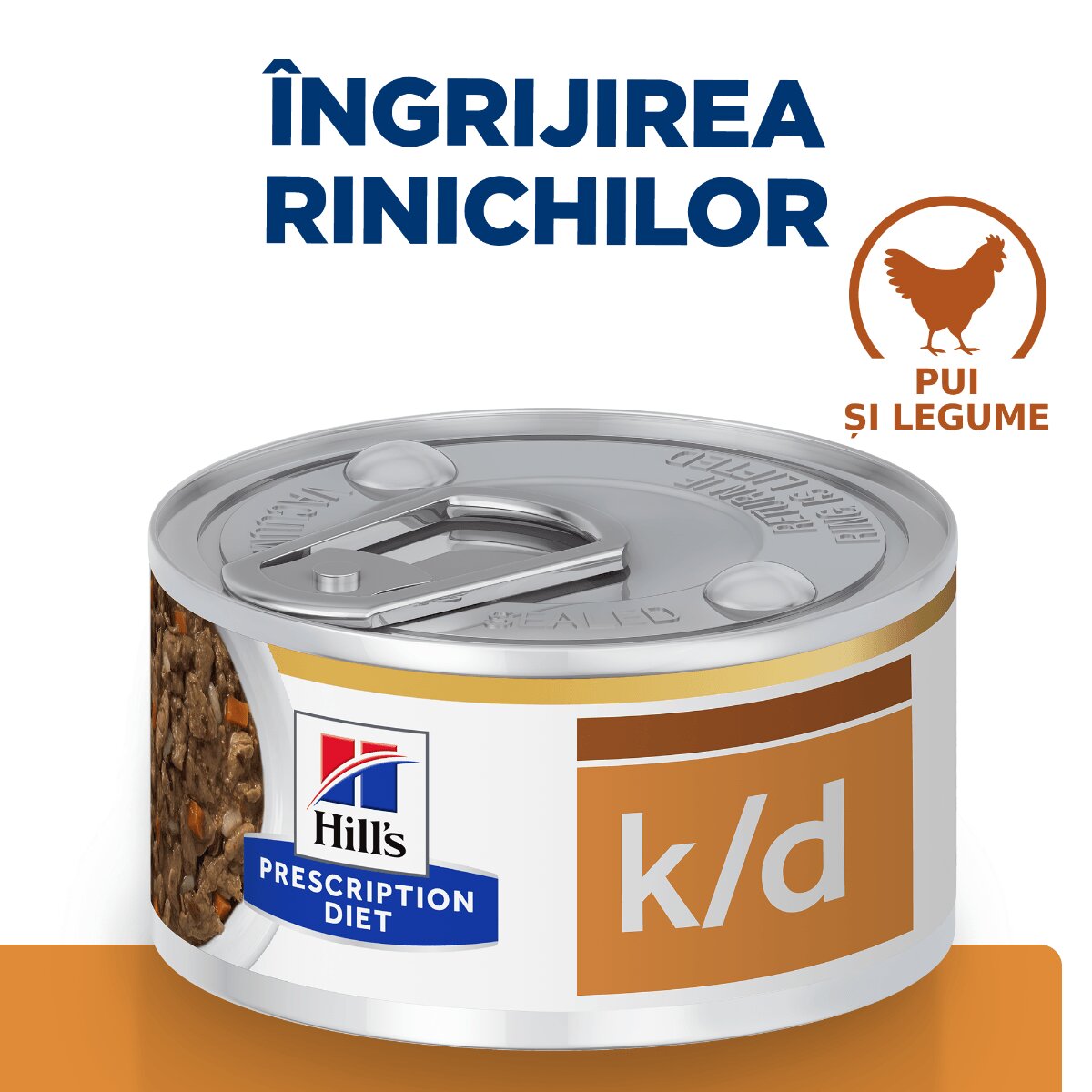 HILL'S Prescription Diet k/d Kidney Care Pui cu Legume dietă veterinară pisici conservă hrană umedă afecțiuni renale 82g