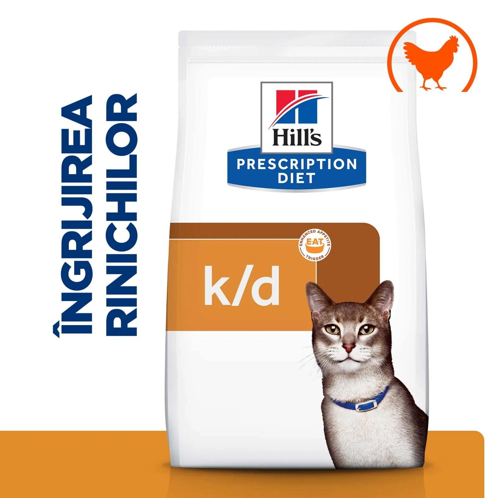 HILL'S Prescription Diet k/d Kidney Care Pui dietă veterinară pisici hrană uscată afecțiuni renale k/d Kidney Care Pui dietă veterinară pisici hrană uscată sistem renal 1.5kg
