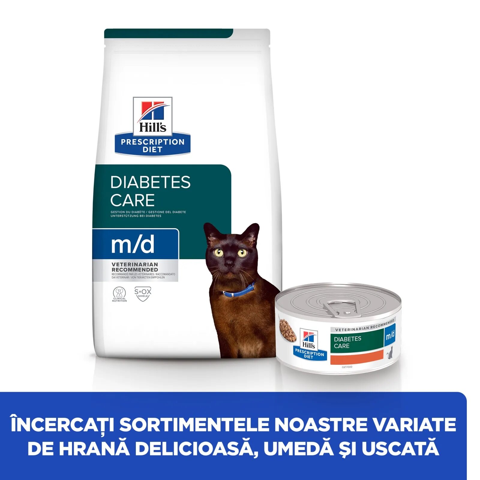 HILL'S Prescription Diet m/d Diabetes Care Pui dietă veterinară pisici hrană uscată afecțiuni metabolice (diabet) m/d Diabetes Care Pui dietă veterinară pisici hrană uscată metabolism (obezitate si diabet) 1.5kg