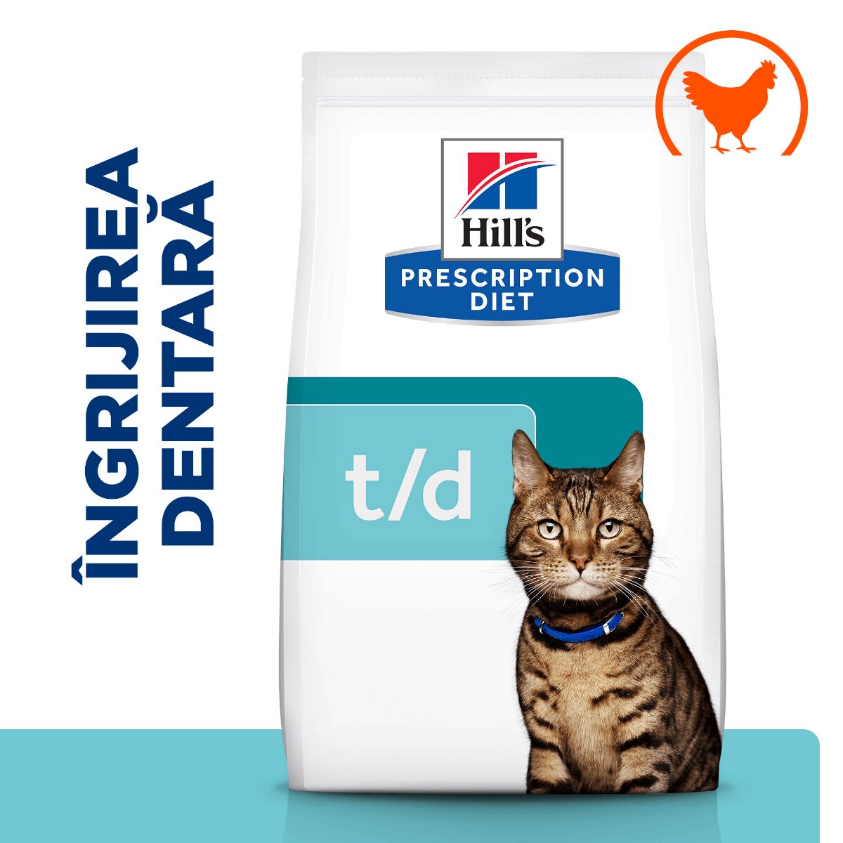 HILL'S Prescription Diet t/d Dental Care Pui dietă veterinară pisici hrană uscată afecțiuni dentare 1.5kg