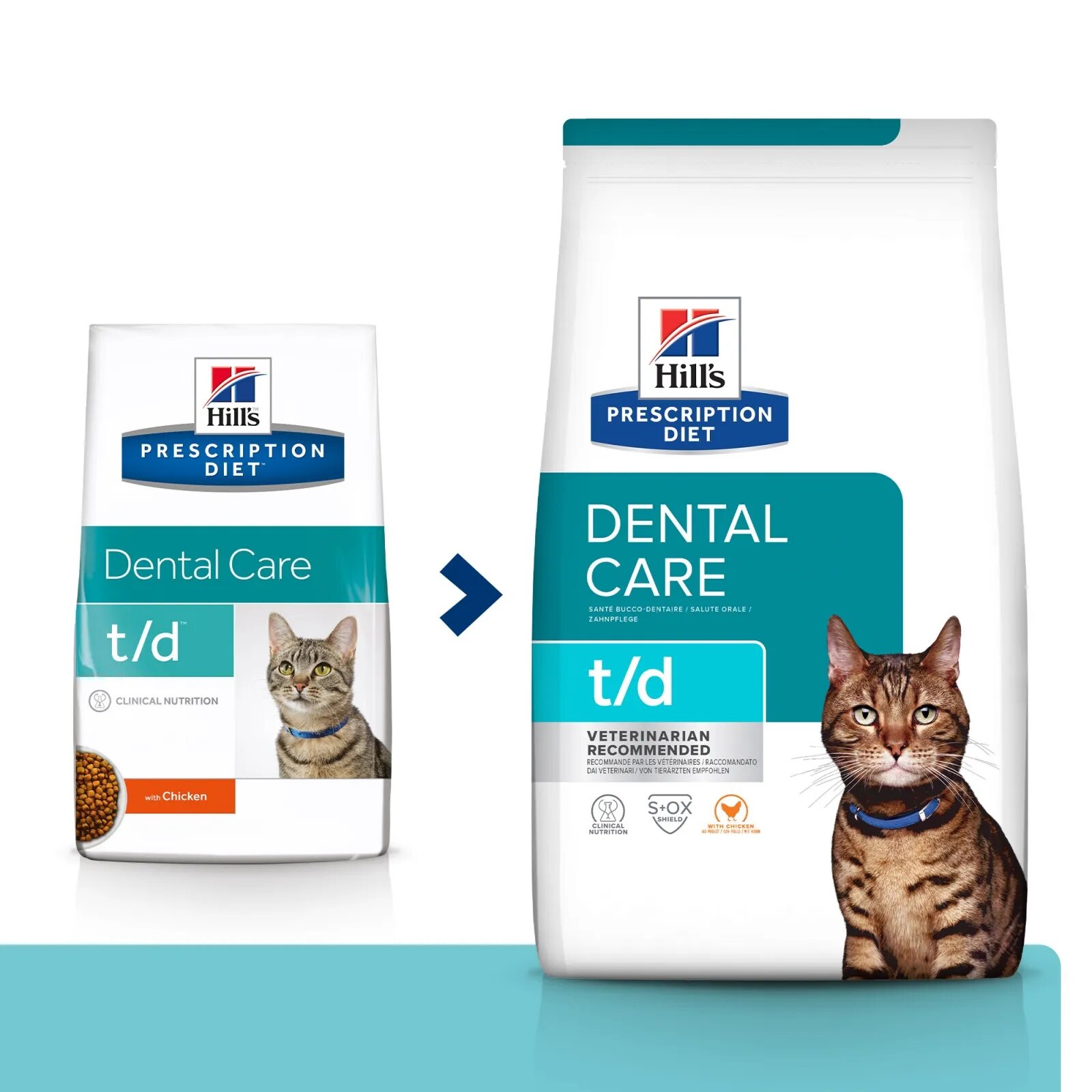 HILL'S Prescription Diet t/d Dental Care Pui dietă veterinară pisici hrană uscată afecțiuni dentare t/d Dental Care Pui dietă veterinară pisici hrană uscată sensibilități dentare 3kg