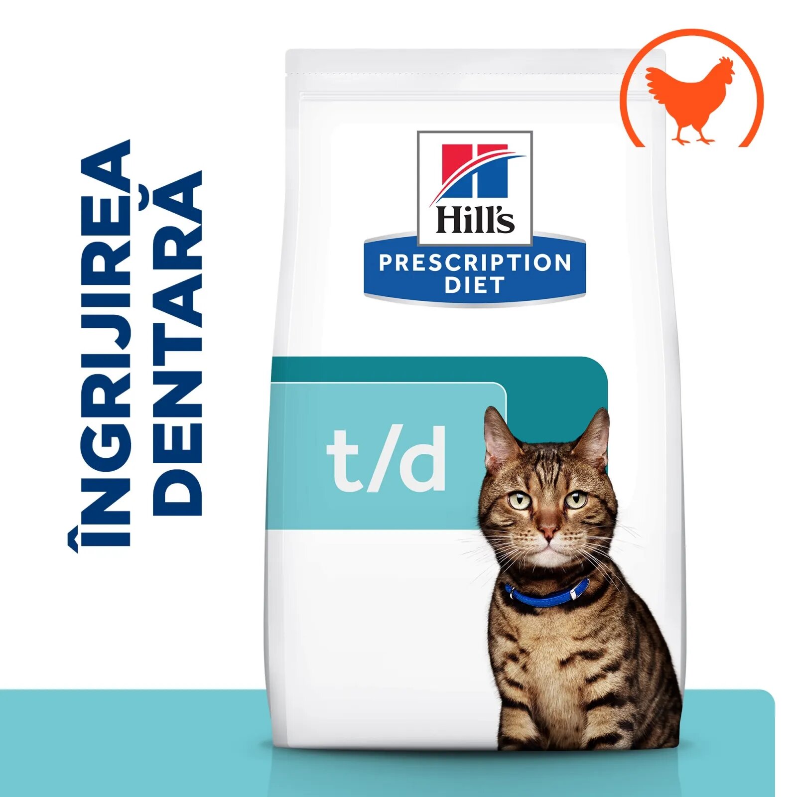 HILL'S Prescription Diet t/d Dental Care Pui dietă veterinară pisici hrană uscată afecțiuni dentare t/d Dental Care Pui dietă veterinară pisici hrană uscată sensibilități dentare 3kg