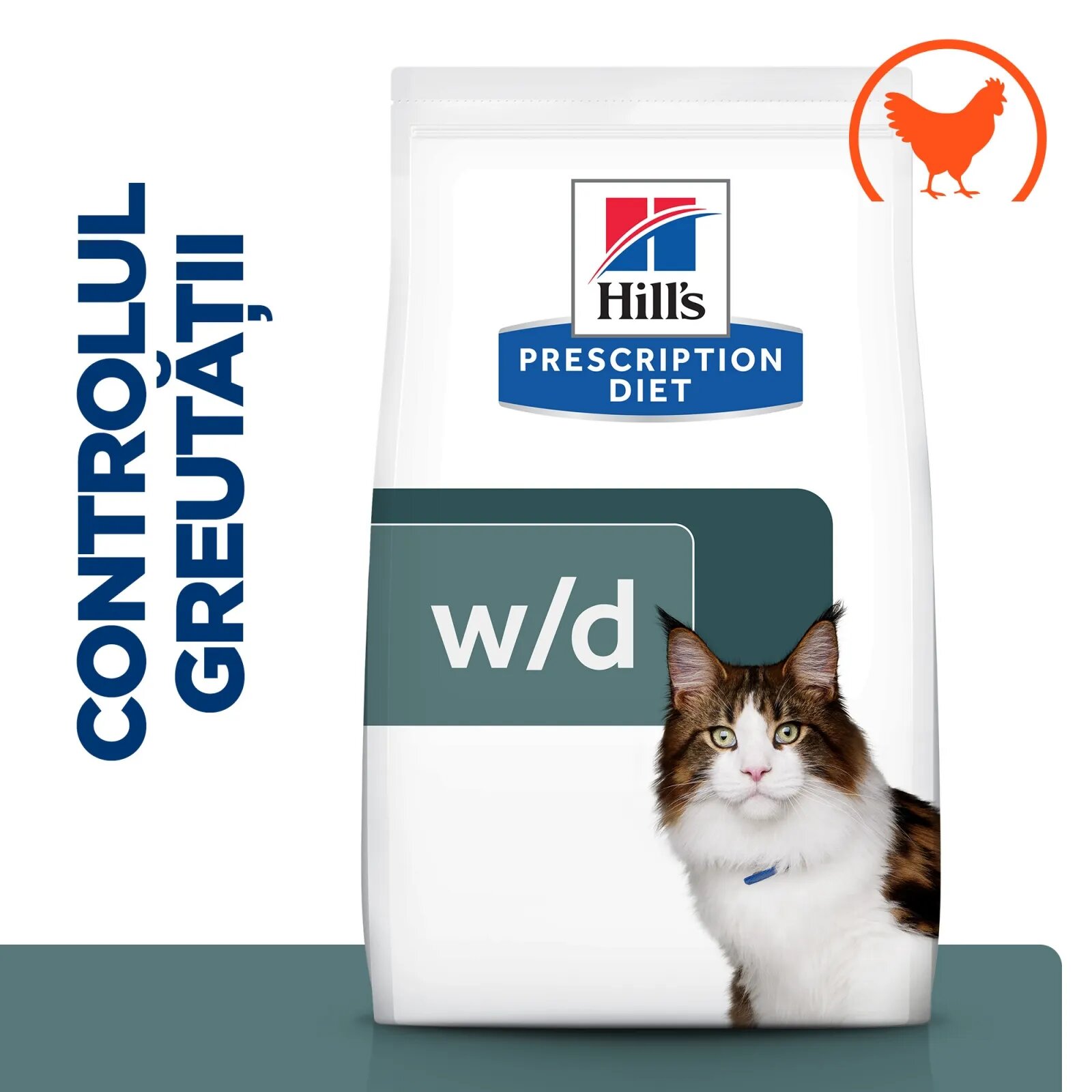 HILL'S Prescription Diet w/d Multi-Benefit Pui dietă veterinară pisici hrană uscată afecțiuni metabolice (diabet) w/d Multi-Benefit Pui dietă veterinară pisici hrană uscată metabolism (obezitate si diabet) 3kg