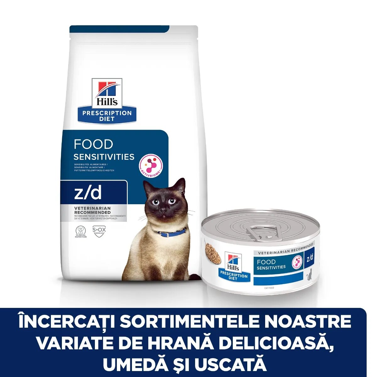 HILL'S Prescription Diet z/d Food Sensitivities dietă veterinară pisici conservă hrană umedă afecțiuni dermatologice și sistem digestiv 156g