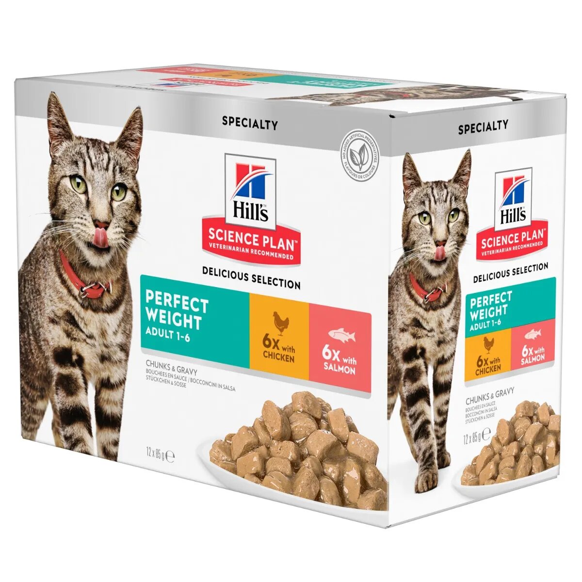 HILL'S Science Plan Perfect Weight Pui și Somon plic hrană umedă pisici obezitate (în sos) bax 85g x 12buc