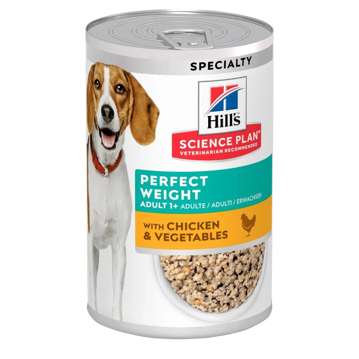 HILL'S Science Plan Perfect Weight XS-XL Pui și Legume conservă hrană umedă câini obezitate (pate) 363g